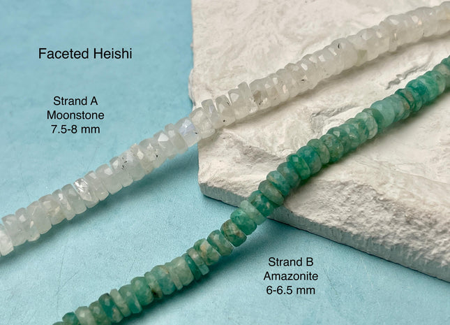 6-12 mm Faceted Heishi or Barrel Shape Amazonite Moonstone Quartz Gemstone Beads Genuine Natural Mixed Gemstones 8 Inches Strand #4735