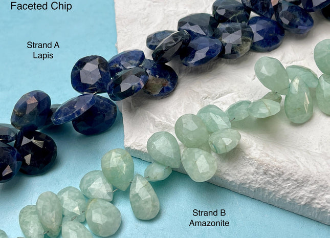 8-19 mm Faceted Flat Briolette Chip Amethyst Moonstone Lapis Amazonite Gemstone Beads Genuine Natural Mixed Gemstones 8 Inches Strand #4736