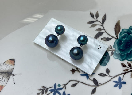 Genuine Black Peacock Freshwater Pearl Stud Earring .925 Sterling Silver Round Edison Earring Posts Pearl Earrings Bridal Earrings #ER0001