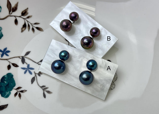 Genuine Black Peacock Freshwater Pearl Stud Earring .925 Sterling Silver Round Edison Earring Posts Pearl Earrings Bridal Earrings #ER0001