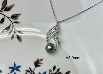 One-Of-A-Kind 9 mm AAAA Very Rare Natural White Purple Mauve Peacock Black Genuine Edison Round Pearl Pendant Vermeil Gold Jewelry #PD0001