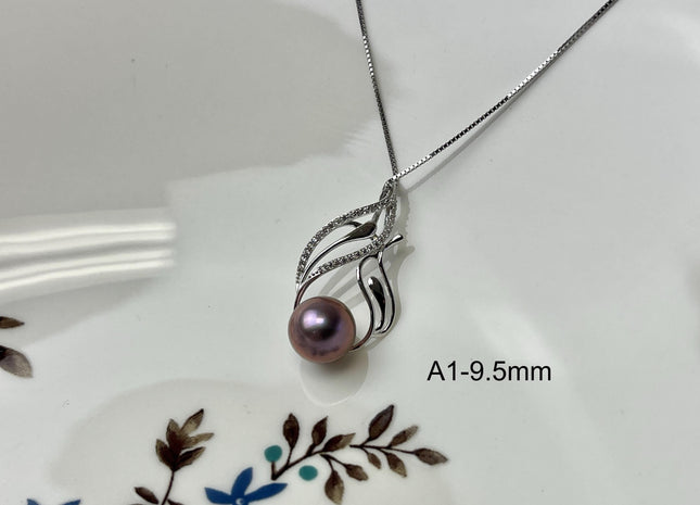 One-Of-A-Kind 9 mm AAAA Very Rare Natural White Purple Mauve Peacock Black Genuine Edison Round Pearl Pendant Vermeil Gold Jewelry #PD0001