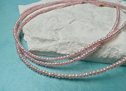 14/15/16/18 Inches Baby Pink Tiny Seed Pearl Chocker Necklace W/Silver Clasp Gift For Her #NK0006