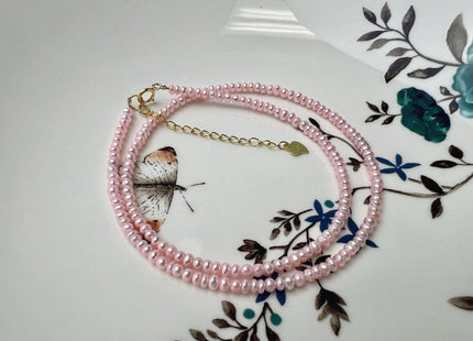 14/15/16/18 Inches Baby Pink Tiny Seed Pearl Chocker Necklace W/Silver Clasp Gift For Her #NK0006