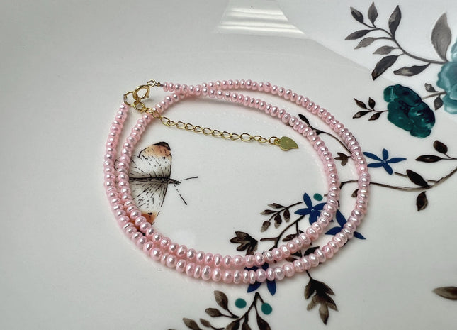 14/15/16/18 Inches Baby Pink Tiny Seed Pearl Chocker Necklace W/Silver Clasp Gift For Her #NK0006