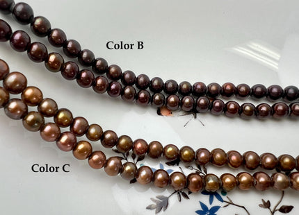 7-8 mm AA Large Hole Off Round Freshwater Pearl Beads Dark Chocolate Copper Brown Color Hole Size 2.1 mm 55 Beads #192