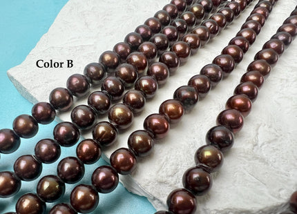 7-8 mm AA Large Hole Off Round Freshwater Pearl Beads Dark Chocolate Copper Brown Color Hole Size 2.1 mm 55 Beads #192