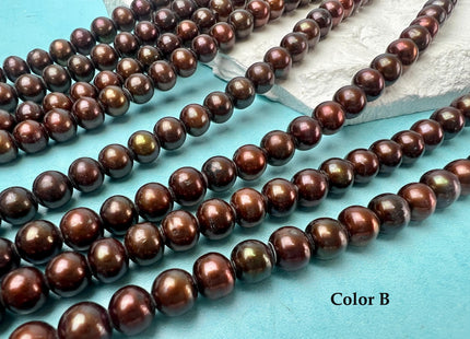 7-8 mm AA Large Hole Off Round Freshwater Pearl Beads Dark Chocolate Copper Brown Color Hole Size 2.1 mm 55 Beads #192