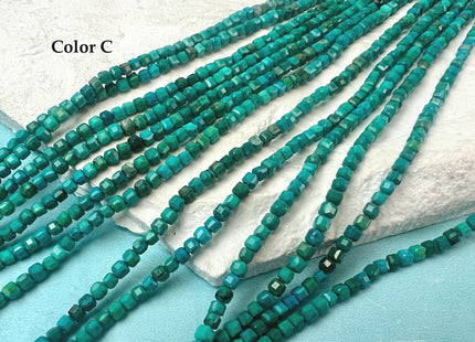 2.5-3 mm Micro Faceted Cube Dice Square Shape Multi Blue Green Brown Color Turquoise Gemstone Beads 15.5 Inches #4754