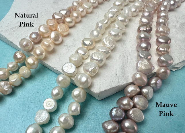 8-10 mm Half Strand White Pink Gray Blue Peacock Green Freshwater Potato Nugget Pearl Beads #P3271