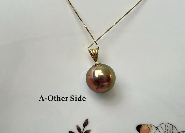One-Of-A-Kind 15mm AAA Very Rare Natural White Mauve Peacock Edison Pearl With Iridescent Gold Sheen 14K Or 18K Solid Gold Pendant #PD0003
