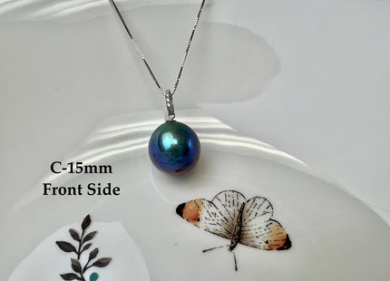 One-Of-A-Kind 15mm AAA Very Rare Natural White Mauve Peacock Edison Pearl With Iridescent Gold Sheen 14K Or 18K Solid Gold Pendant #PD0003