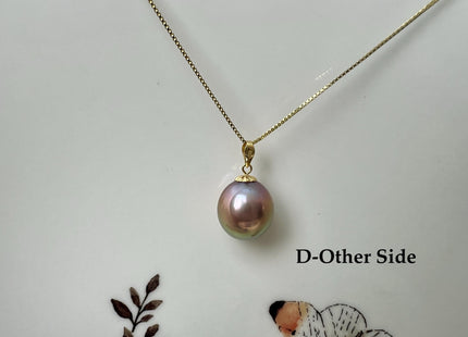 One-Of-A-Kind 15mm AAA Very Rare Natural White Mauve Peacock Edison Pearl With Iridescent Gold Sheen 14K Or 18K Solid Gold Pendant #PD0003