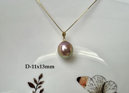 One-Of-A-Kind 15mm AAA Very Rare Natural White Mauve Peacock Edison Pearl With Iridescent Gold Sheen 14K Or 18K Solid Gold Pendant #PD0003