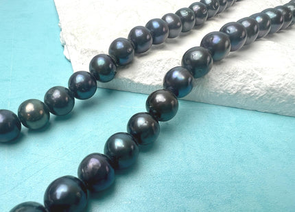 10 mm AAA Large Hole Dark Peacock Round Freshwater Pearl 2.2 mm Hole Genuine Freshwater Pearl Beads #49