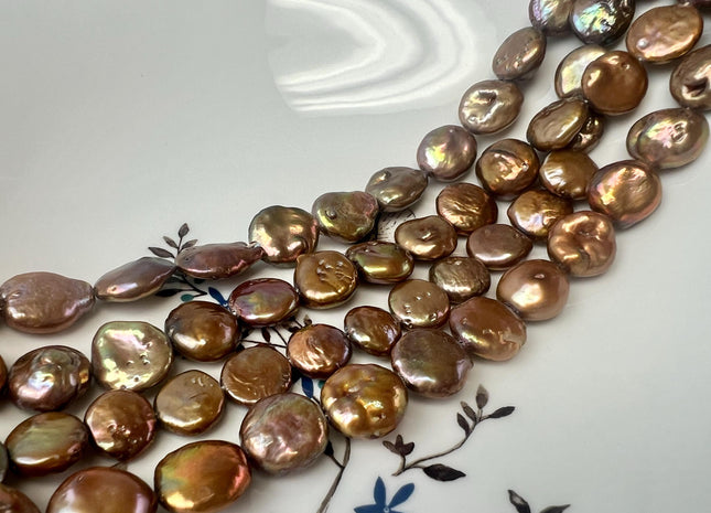 12-13 mm Orange Copper Color Freshwater Coin Pearl Beads Genuine Freshwater Coin Pearls #40