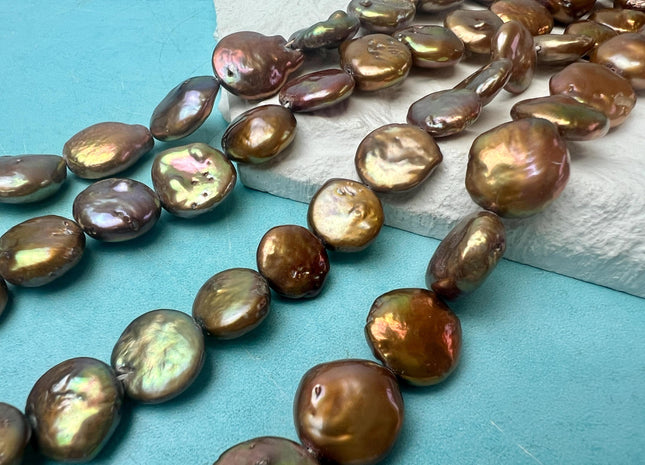 12-13 mm Orange Copper Color Freshwater Coin Pearl Beads Genuine Freshwater Coin Pearls #40