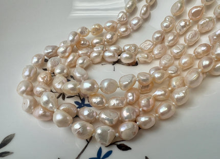 54 inches 8-9 x 10-11 mm Genuine Natural Colors Freshwater Pearl Necklaces in Natural White and Pink Colors, Rice Nugget Necklace #66