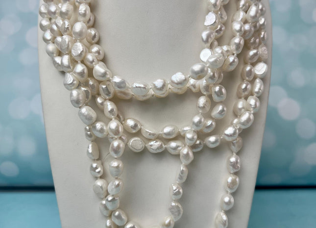 54 inches 8-9x10-11 mm Genuine Natural White Or Pink Freshwater Pearl Necklace Hand Knotted Pearl Necklace #66