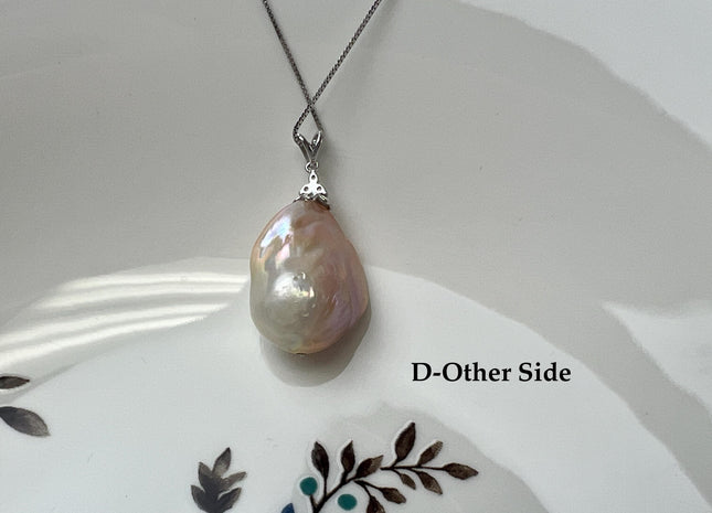 One-Of-A-Kind 18x25 mm Rare Natural Pink Baroque Pearl With .925 Sterling Silver/Gold Pendant #PD0004