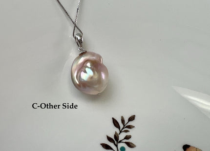 One-Of-A-Kind 18x25 mm Rare Natural Pink Baroque Pearl With .925 Sterling Silver/Gold Pendant #PD0004