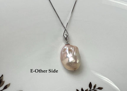 One-Of-A-Kind 16x22 mm Rare Natural Pink Baroque Pearl With .925 Sterling Silver/Gold Pendant #PD0004