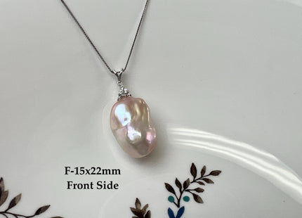 One-Of-A-Kind 16x22 mm Rare Natural Pink Baroque Pearl With .925 Sterling Silver/Gold Pendant #PD0004