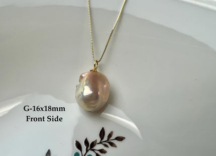 One-Of-A-Kind 16x22 mm Rare Natural Pink Baroque Pearl With .925 Sterling Silver/Gold Pendant #PD0004