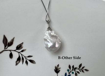 One-Of-A-Kind 18x25 mm Rare Natural White Baroque Pearl With .925 Sterling Silver/Gold Pendant #PD0005