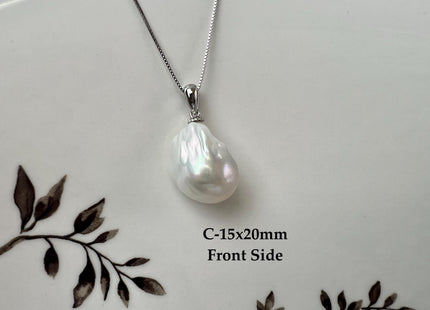 One-Of-A-Kind 18x25 mm Rare Natural White Baroque Pearl With .925 Sterling Silver/Gold Pendant #PD0005
