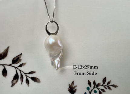 One-Of-A-Kind 18x23 mm Rare Natural White Baroque Pearl With .925 Sterling Silver/Gold Pendant #PD0005