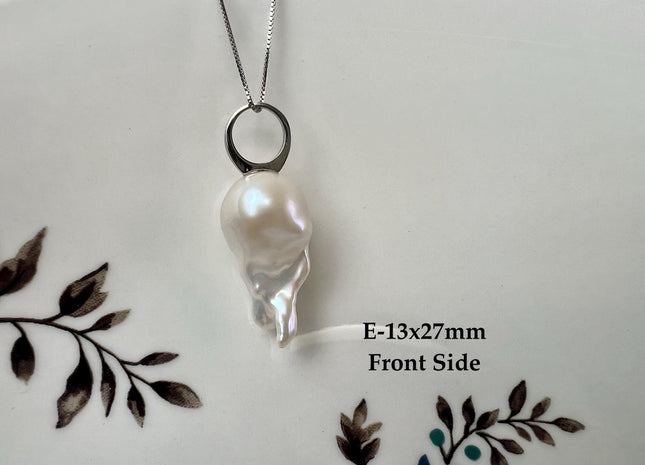 One-Of-A-Kind 18x23 mm Rare Natural White Baroque Pearl With .925 Sterling Silver/Gold Pendant #PD0005