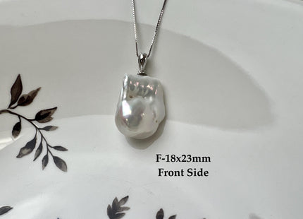 One-Of-A-Kind 18x23 mm Rare Natural White Baroque Pearl With .925 Sterling Silver/Gold Pendant #PD0005