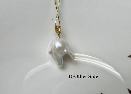 One-Of-A-Kind 15x25 mm Rare Natural White Baroque Pearl With .925 Sterling Silver/Gold Pendant #PD0006