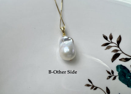 One-Of-A-Kind 15x25 mm Rare Natural White Baroque Pearl With .925 Sterling Silver/Gold Pendant #PD0006