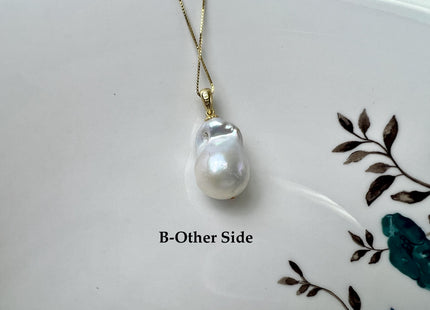 One-Of-A-Kind 15x25 mm Rare Natural White Baroque Pearl With .925 Sterling Silver/Gold Pendant #PD0006