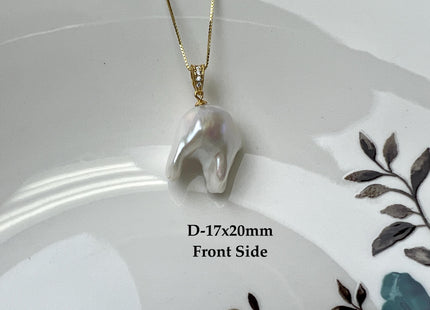 One-Of-A-Kind 15x25 mm Rare Natural White Baroque Pearl With .925 Sterling Silver/Gold Pendant #PD0006