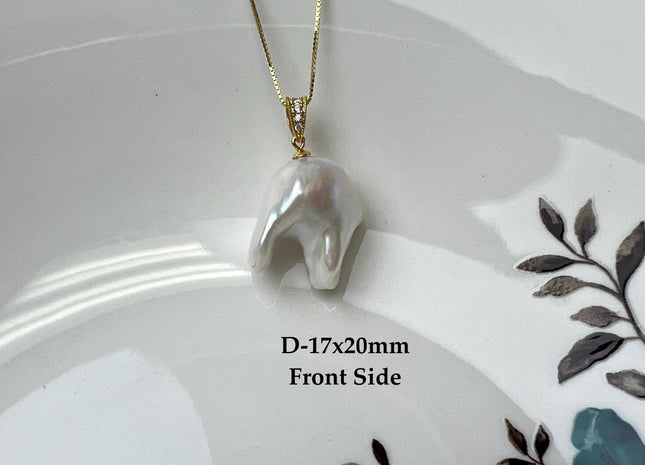 One-Of-A-Kind 15x25 mm Rare Natural White Baroque Pearl With .925 Sterling Silver/Gold Pendant #PD0006