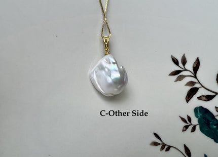 One-Of-A-Kind 15x25 mm Rare Natural White Baroque Pearl With .925 Sterling Silver/Gold Pendant #PD0006