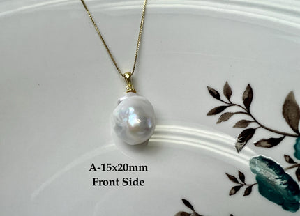 One-Of-A-Kind 15x25 mm Rare Natural White Baroque Pearl With .925 Sterling Silver/Gold Pendant #PD0006