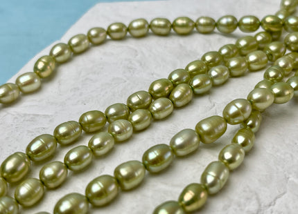 5.5-6x8-9 mm AA Rice/Oval Freshwater Pearl Beads Lime Green Color Genuine High Luster Freshwater Pearls #P3255