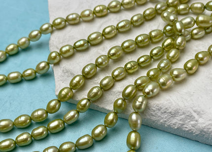 5.5-6x8-9 mm AA Rice/Oval Freshwater Pearl Beads Lime Green Color Genuine High Luster Freshwater Pearls #P3255