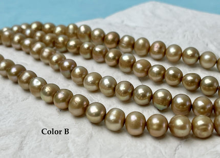 6.5-7mm AA Beige/Green Champagne Off Round Freshwater Pearl Beads Genuine High Luster Freshwater Pearl 61-68 Beads #P3261