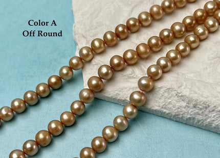 6.5-7mm AA Beige/Green Champagne Off Round Freshwater Pearl Beads Genuine High Luster Freshwater Pearl 61-68 Beads #P3261
