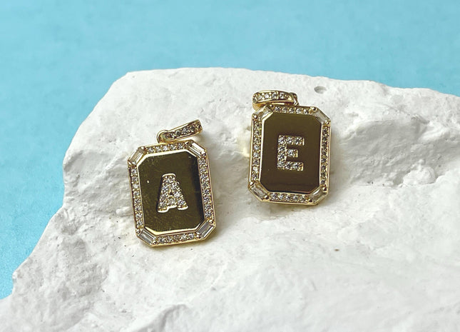 Alphabet Letters Design Charms for Necklace Jewelry Making, 18K Gold Filled Charm Pendant With CZ Crystals, One Piece #CR0068