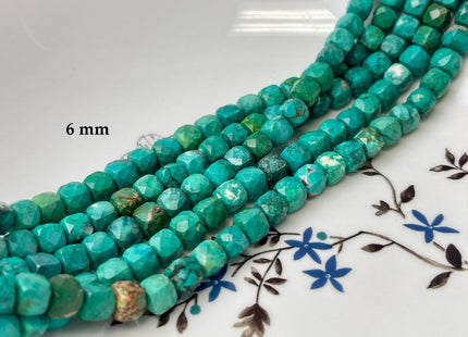 5mm 6mm Micro Faceted Cube Dice Square Shape Multi Green Blue Turquoise 15.5 Inches #4032