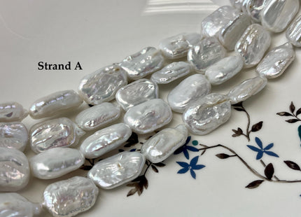 12-14x18-20 mm AA Natural White Rectangle Coin Freshwater Pearl Beads Genuine Rectangular Coin Freshwater Pearls 22 Beads #P3264