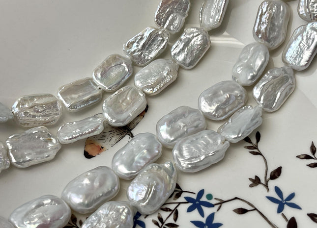 12-14x18-20 mm AA Natural White Rectangle Coin Freshwater Pearl Beads Genuine Rectangular Coin Freshwater Pearls 22 Beads #P3264