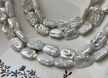 12-14x18-20 mm AA Natural White Rectangle Coin Freshwater Pearl Beads Genuine Rectangular Coin Freshwater Pearls 22 Beads #P3264