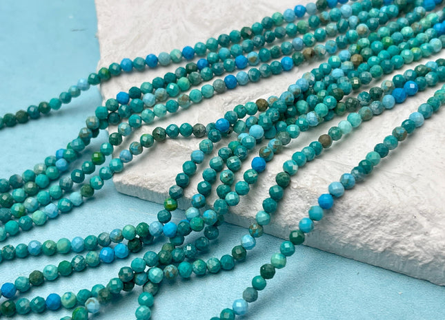 3 mm AAA Faceted Round Tiny Turquoise Gemstone Beads 15.5 Inches Strand #4750